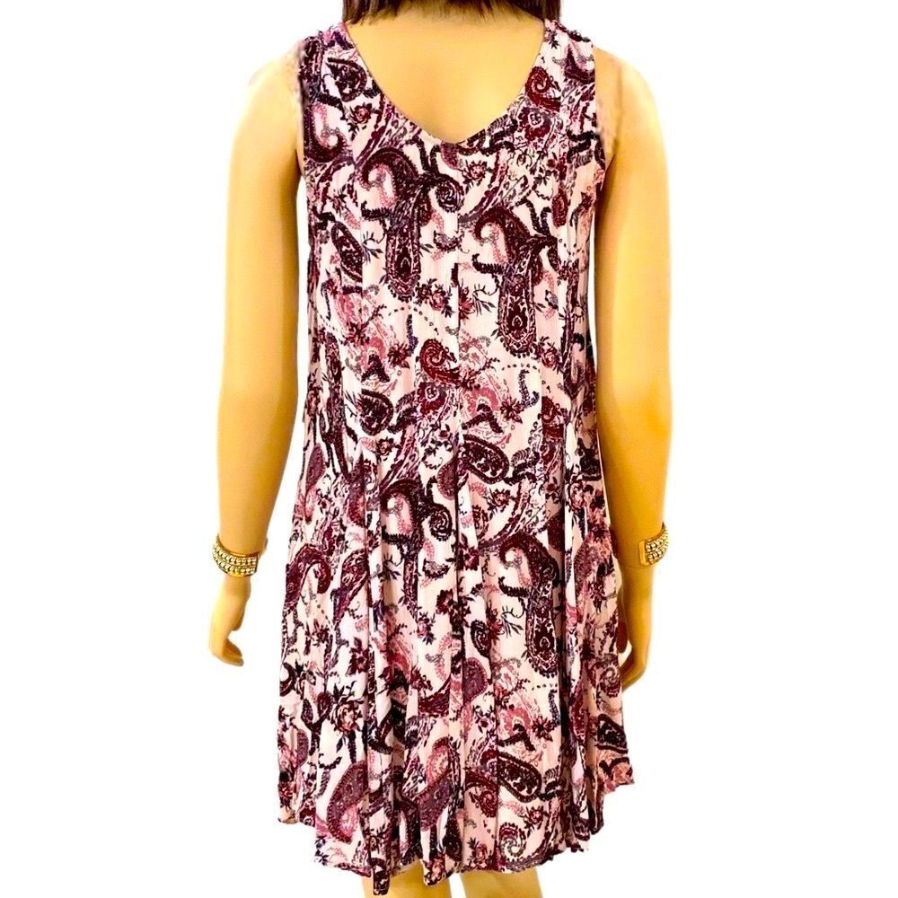 Sleeveless Burgundy Paisley V Neck A-line Mini Dress M NWT - Picture 3 of 3